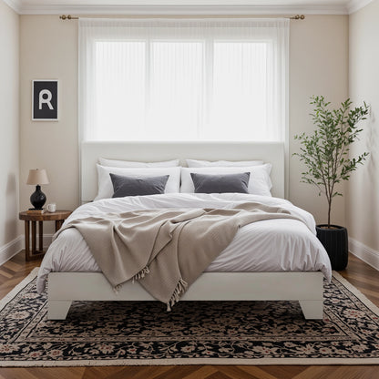 Linen Fabric Upholstered Bed Frame with Adjustable Headboard