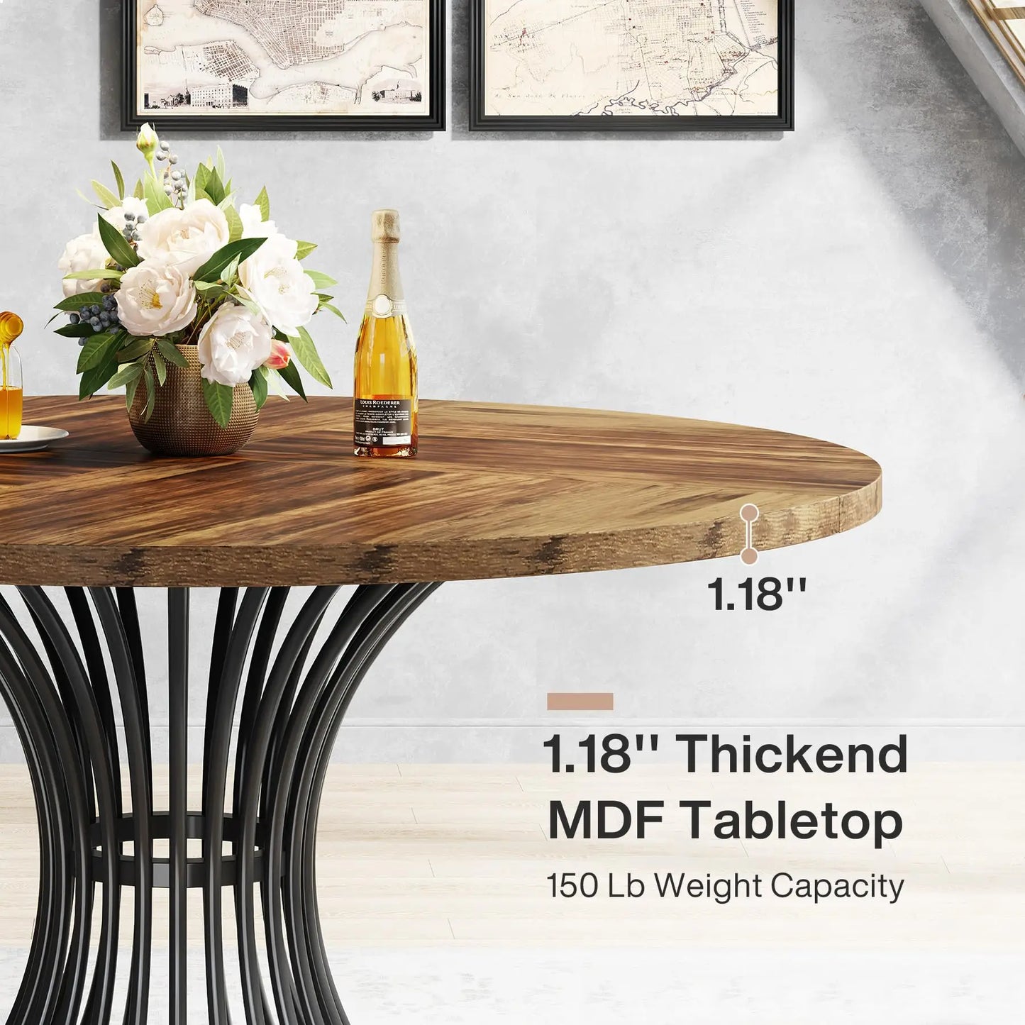 Round Farmhouse  Dining Table for 4-6 People