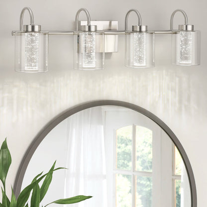 Brushed Nickel Bathroom Over Mirror Vanity Light with Crystal Bubble