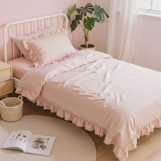 5 Piece Pink Twin Ruffled Comforter Set