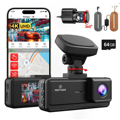 REDTIGER Dual Dash Cam Front And Rear with Night Vision