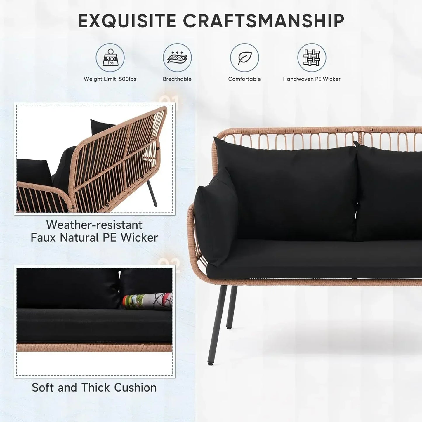 Garden Patio Loveseat with Cushions & Pillows