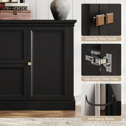 63" Farmhouse Sideboard with Grooved Barn Doors(Black)