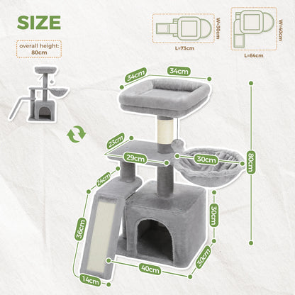 Cat Tower with Scratching Posts,  Big Hammock and Removable Top Perch