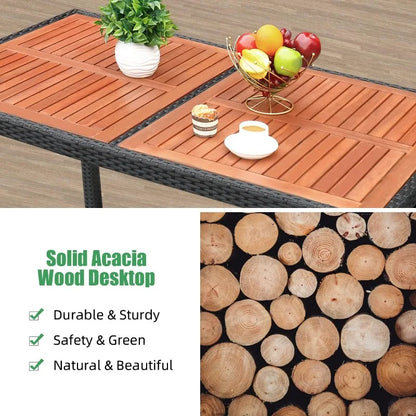 7 Piece Patio Acacia Wood Table and Chairs with Soft Cushions