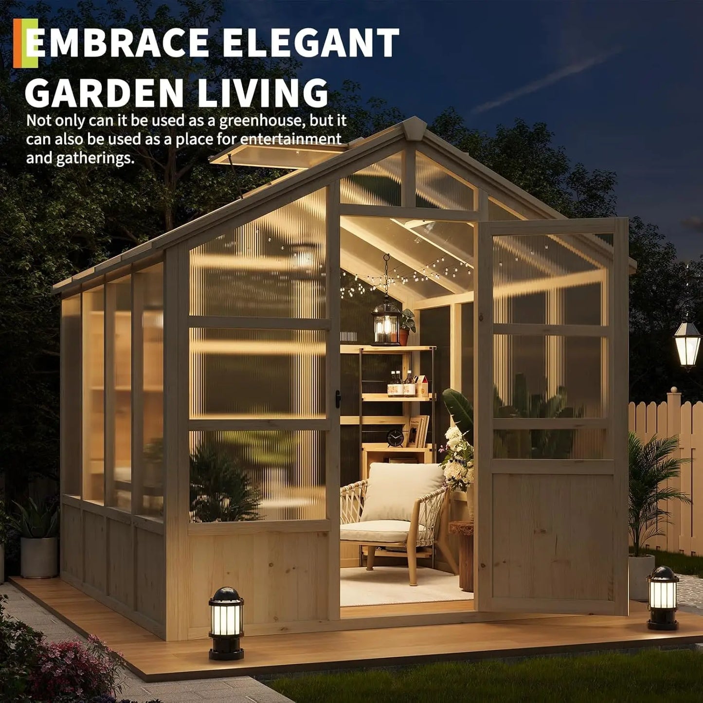 Heavy Duty Wooden Greenhouse with Polycarbonate Panels & Lockable Door