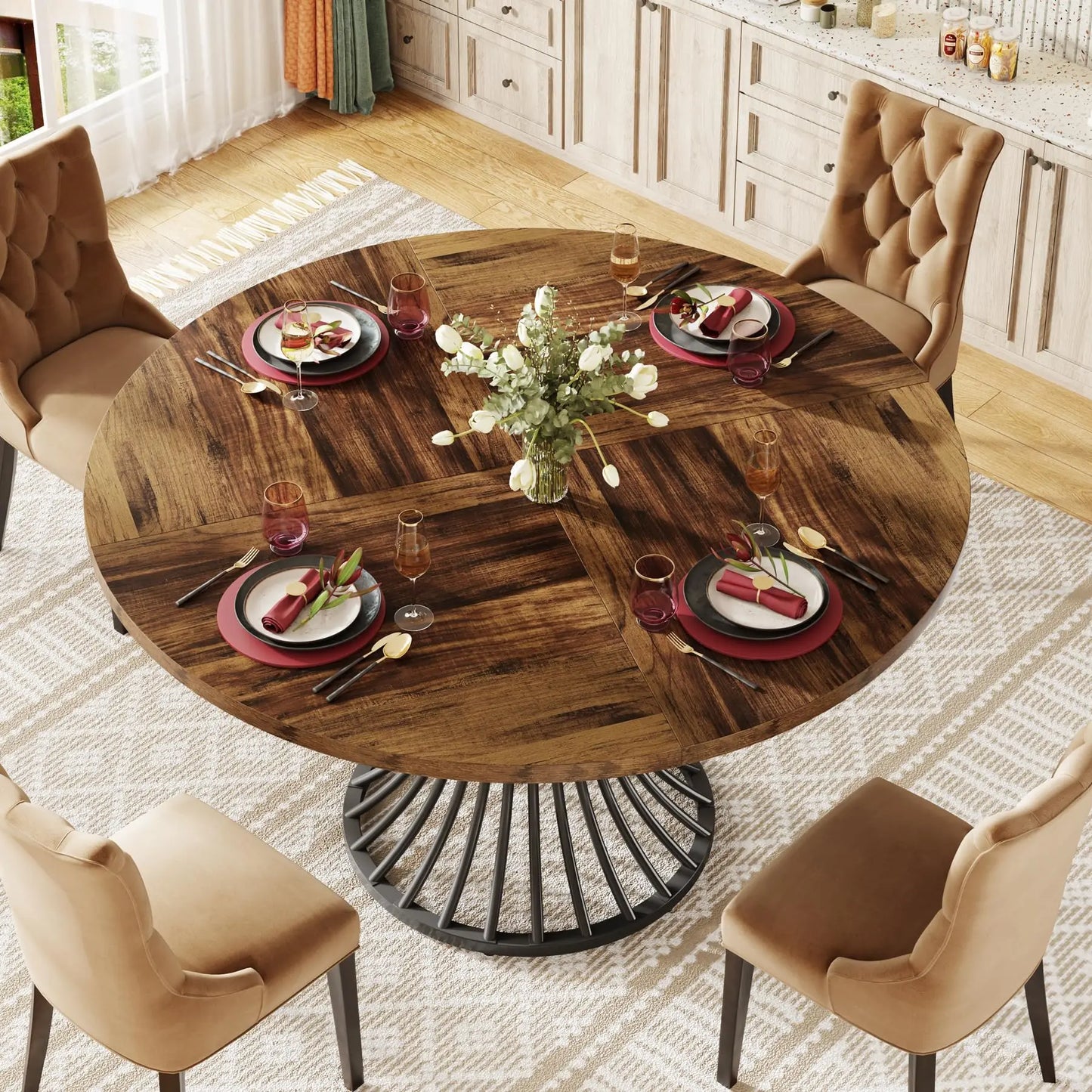 Round Farmhouse  Dining Table for 4-6 People