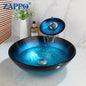 Tempered Glass Bathroom Vessel Sink with Waterfall
