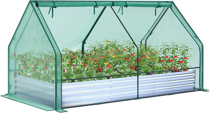 8x4ft Galvanized Raised Garden Bed with Greenhouse Cover