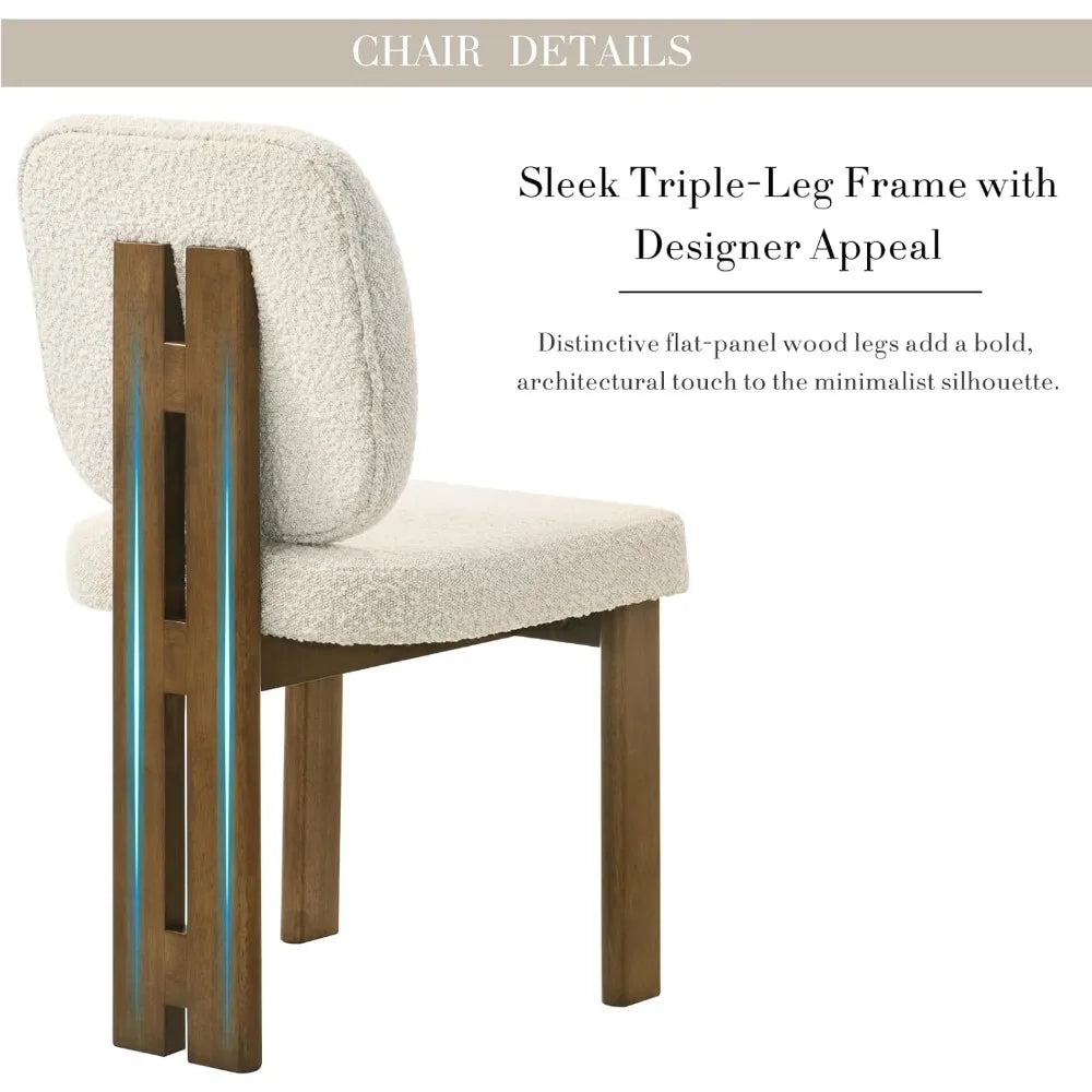 Set of 2, Upholstered Armless Modern Boucle Dining Chairs