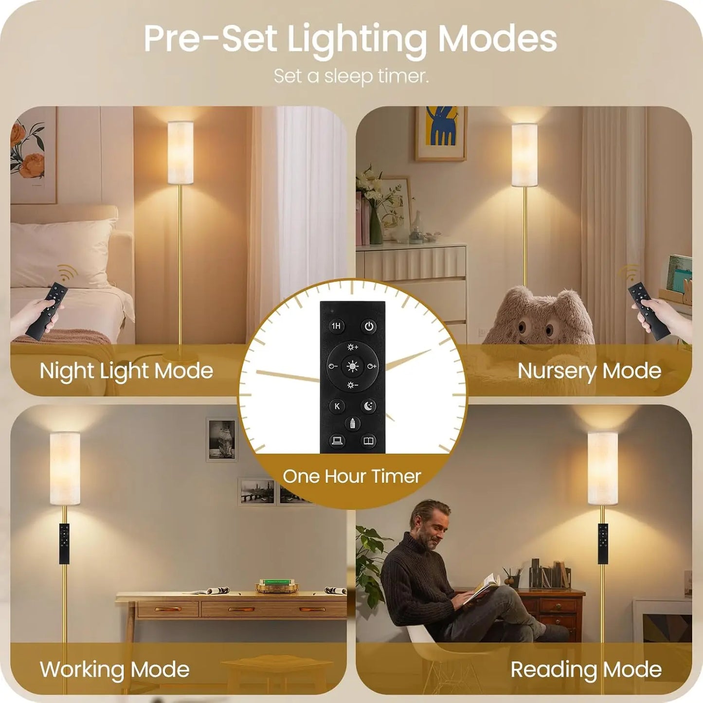 Set of 2 Dimmable Floor Lamps with Remotes