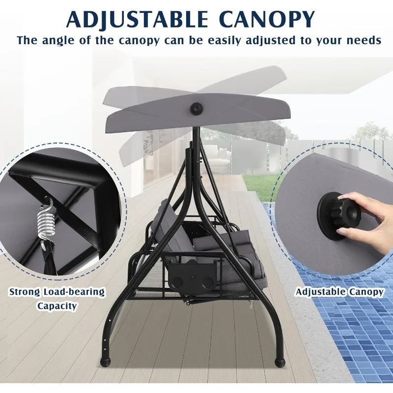 Convertible 2 in 1 Porch Bed Swing with Canopy