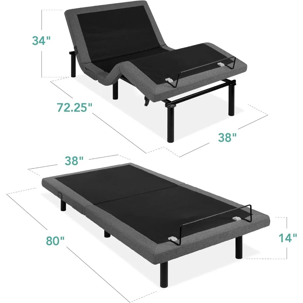 Queen Size Adjustable Bed Frame with Wireless Remote, Massager, USB Ports & Nightlight