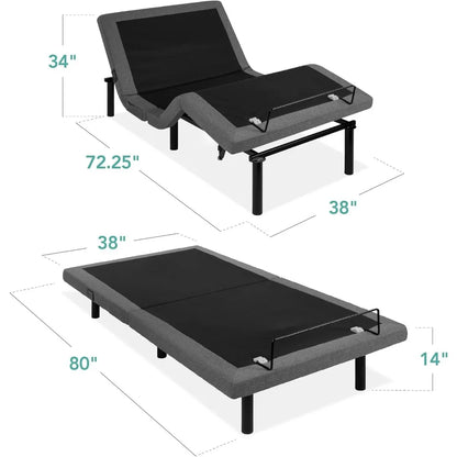 Queen Size Adjustable Bed Frame with Wireless Remote, Massager, USB Ports & Nightlight