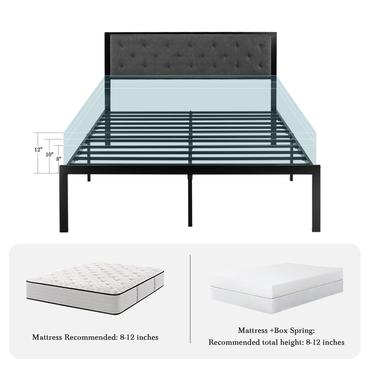 HOOMIC Metal Bed Frame with Upholstered Finely Stitched Headboard