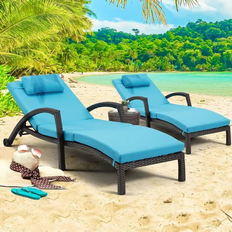 Set of 2 Rattan Wicker Patio Pool Lounge Chair with Cushion