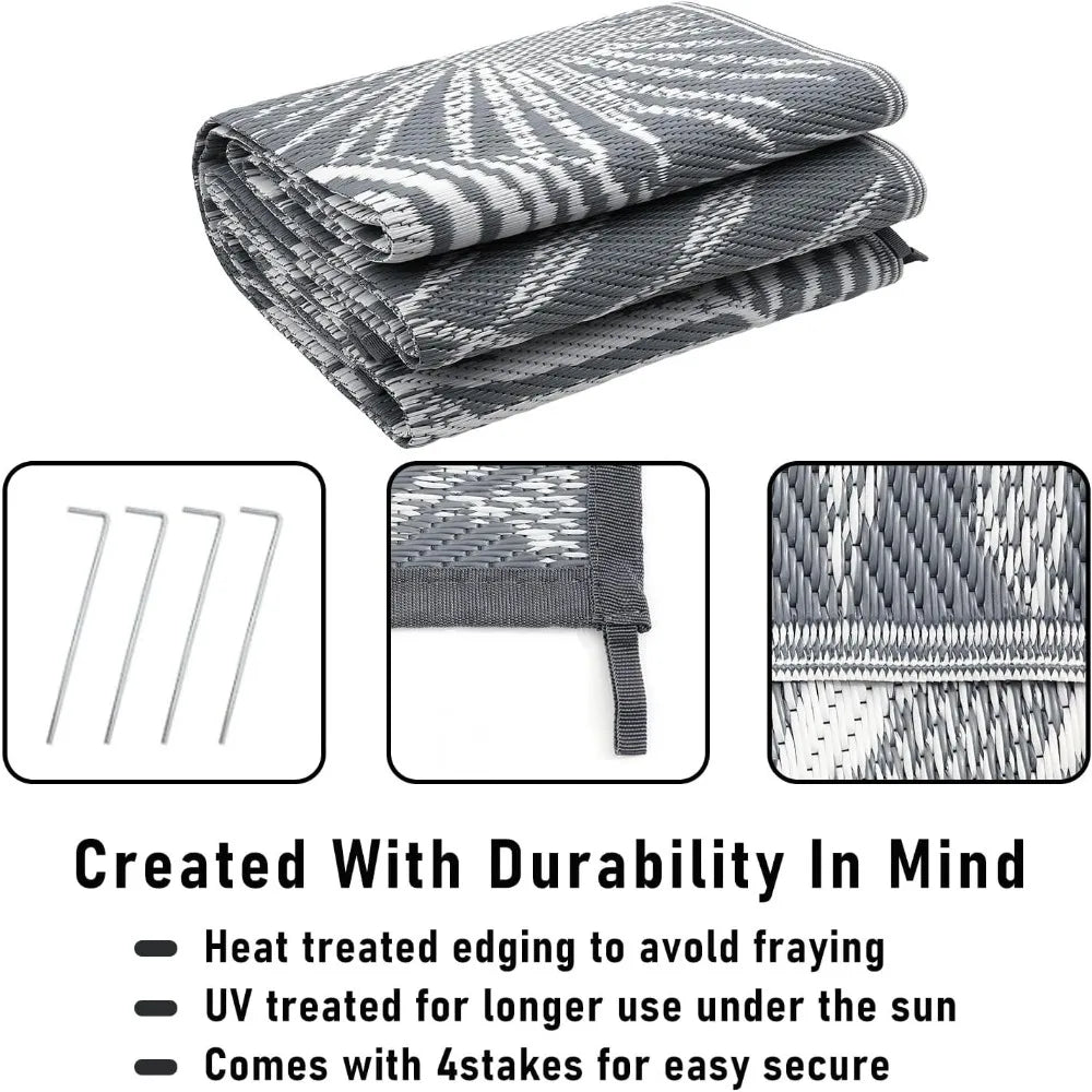 Cool Gray Outdoor Reversible Plastic Straw Rug