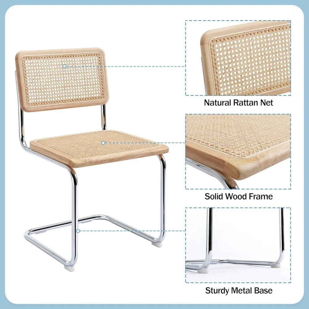 4-Piece Natural Cane Mesh Rattan Dining Chair Set