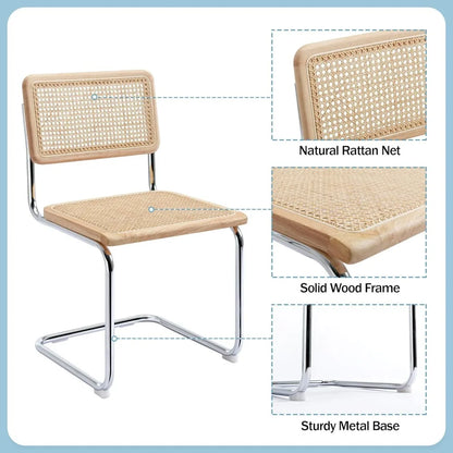 4-Piece Natural Cane Mesh Rattan Dining Chair Set