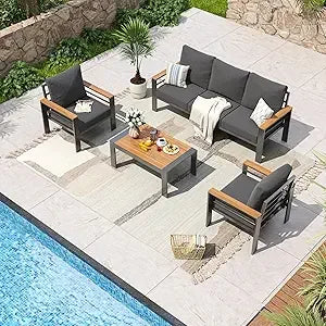 Aluminum Patio Furniture Set 7 Seats, Coffee Table
