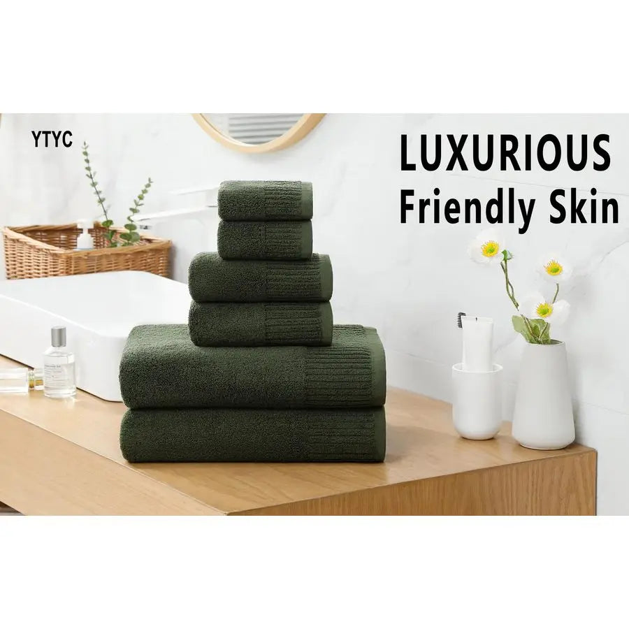 Luxury Bath Towels Set of 6 Large, 100 Percent Cotton Super Absorbent