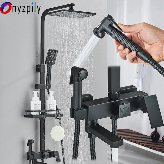 Black Shower Rainfall Faucet Set