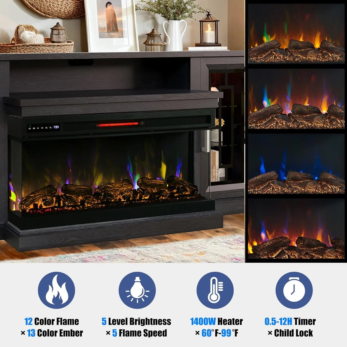 75" Electric Fireplace TV Entertainment Center Console