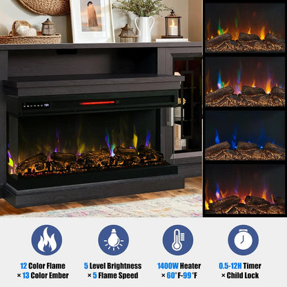 75" Electric Fireplace TV Entertainment Center Console