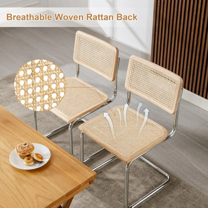 4-Piece Natural Cane Mesh Rattan Dining Chair Set