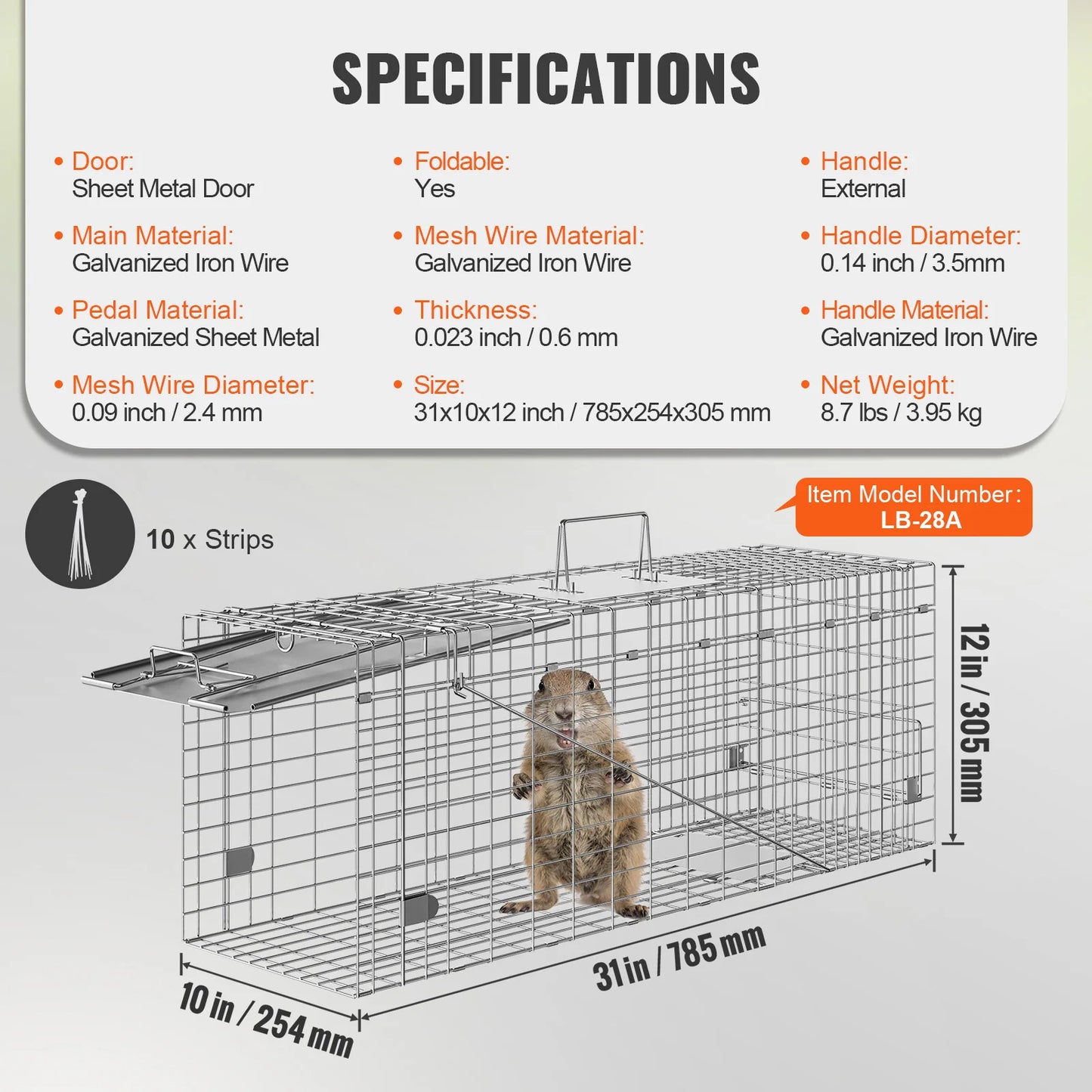 Live Animal Cage Trap - Humane Cat, Rodent Control