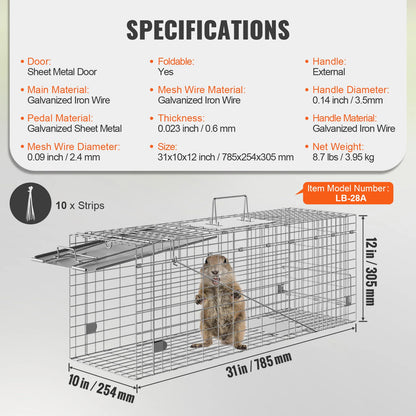 Live Animal Cage Trap - Humane Cat, Rodent Control