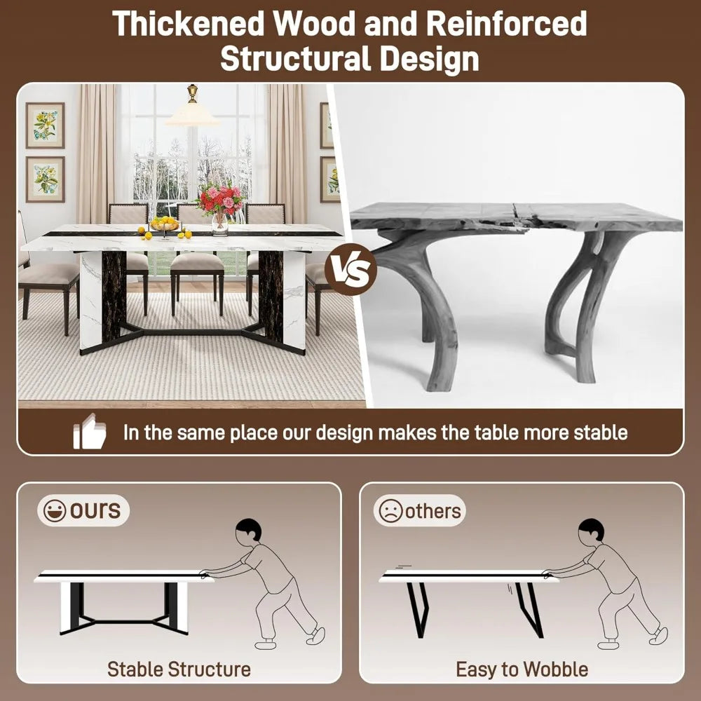 71" Dining Modern Rectangular Kitchen Table W/Waterproof Wood