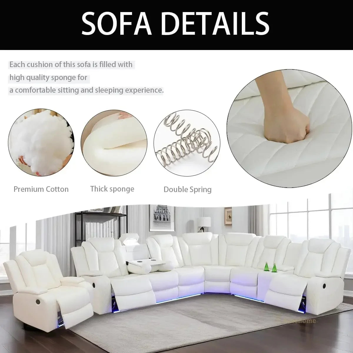 Leather Power Reclining Sectional Sofa, Loveseat Chair with Storage