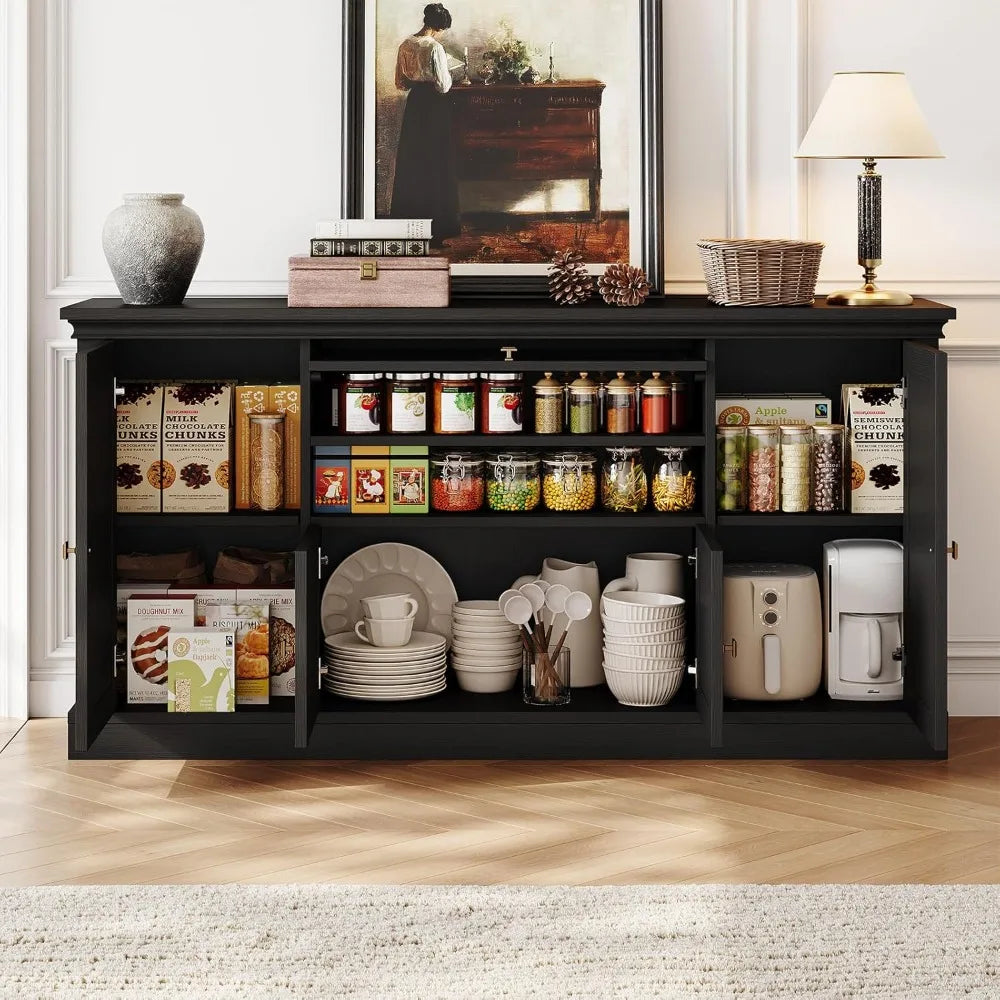 63" Farmhouse Sideboard with Grooved Barn Doors(Black)