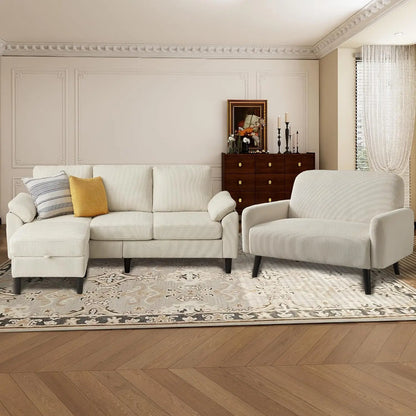 Corduroy Sectional Sofa Set with Storage Ottoman