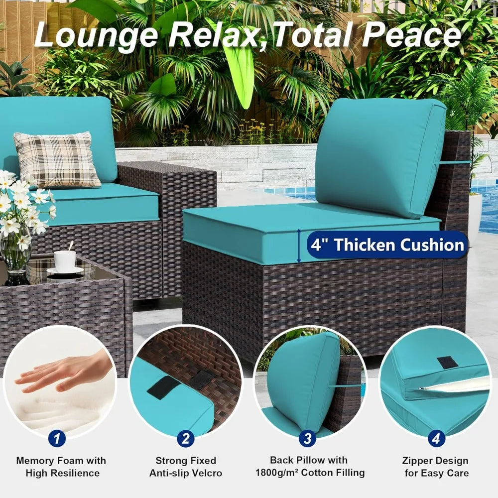 6-Piece Outdoor Patio Furniture Set, All-Weather PE Rattan Sectional Sofa with Coffee Table & Cushions