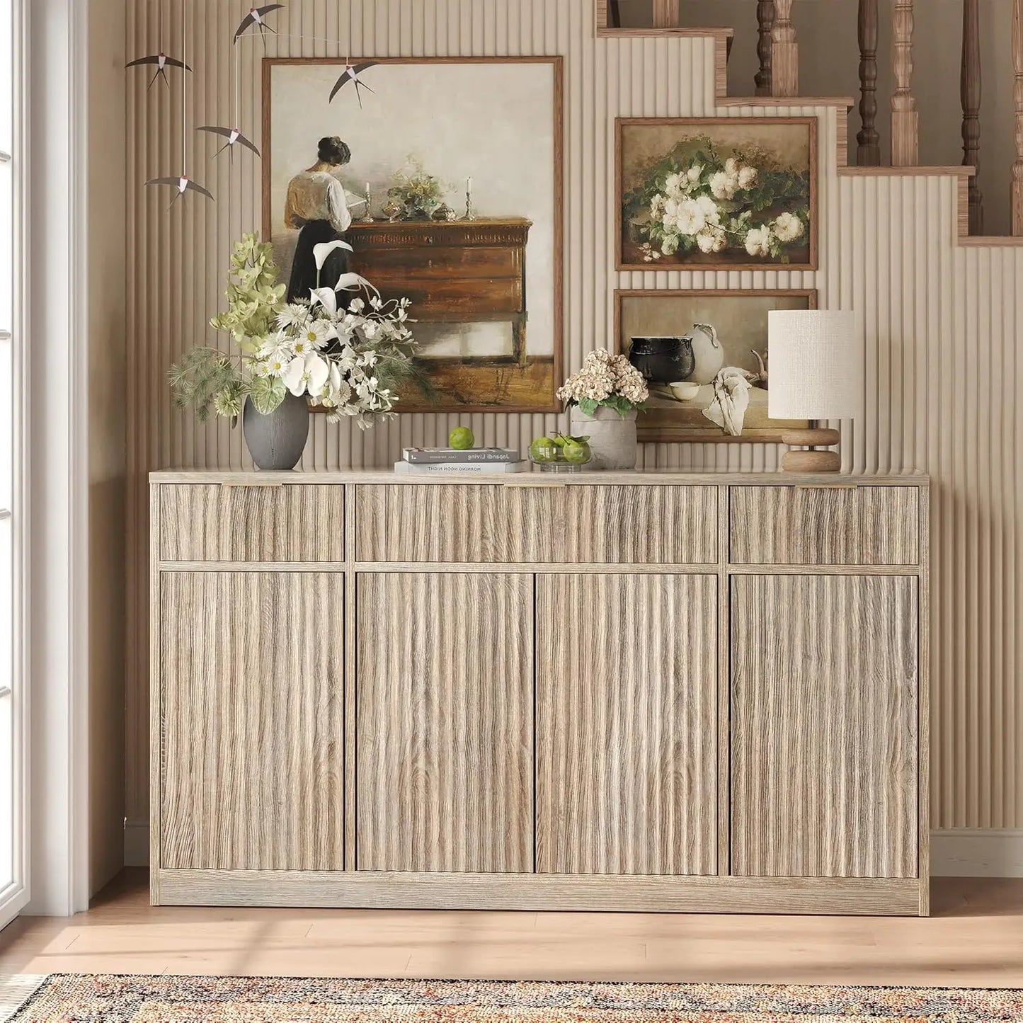 Large Fluted Buffet Cabinet with Storage