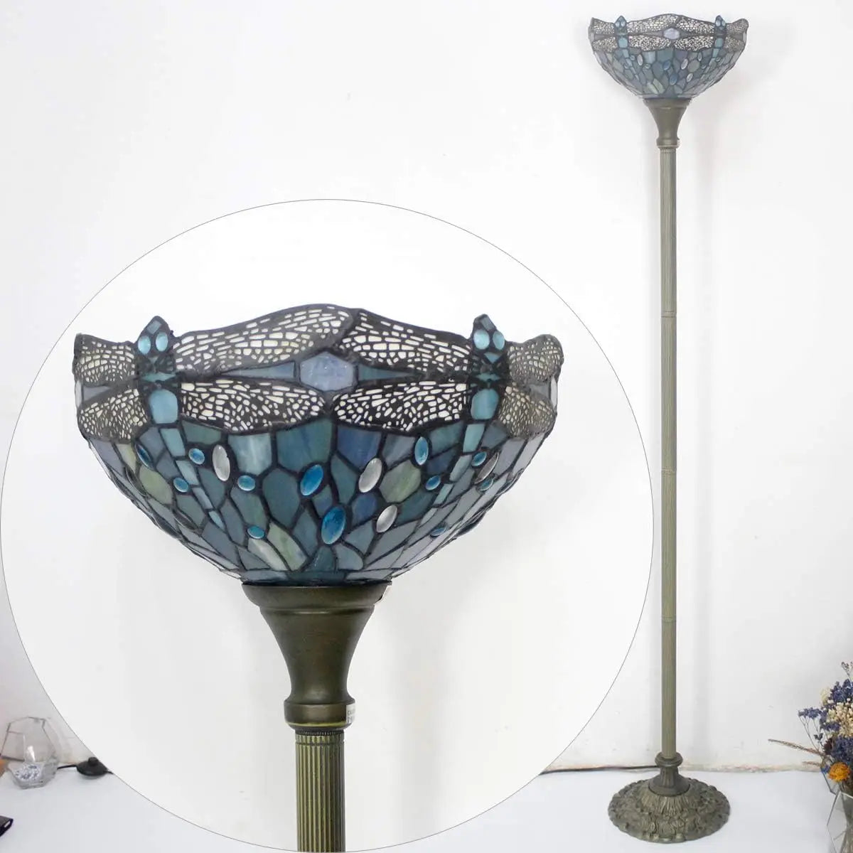 WERFACTORY Tiffany Floor Lamp Sea Blue Stained Glass