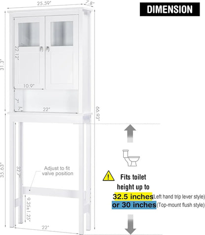 Bathroom Over Toilet storage Cabinet with Glass Doors