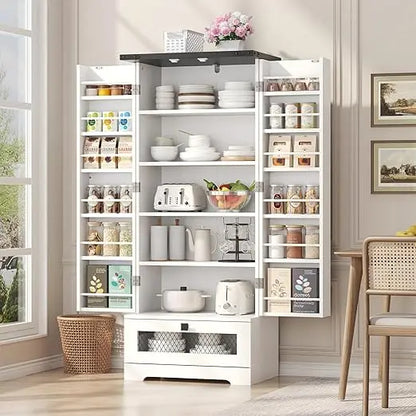 55'' Pantry Storage Cabinet with Adjustable Shelves and Drawer