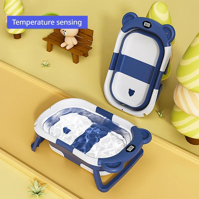 Folding Baby Bath Tub with Temperature Gauge and Cushion