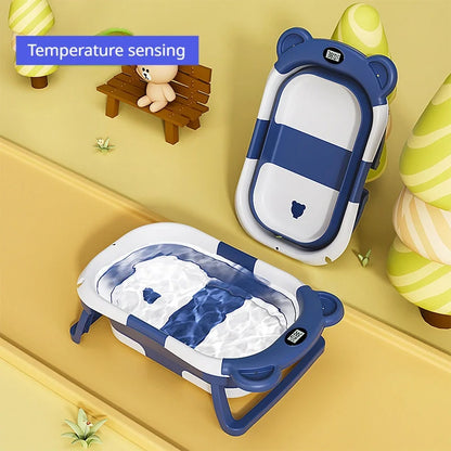 Folding Baby Bath Tub with Temperature Gauge and Cushion