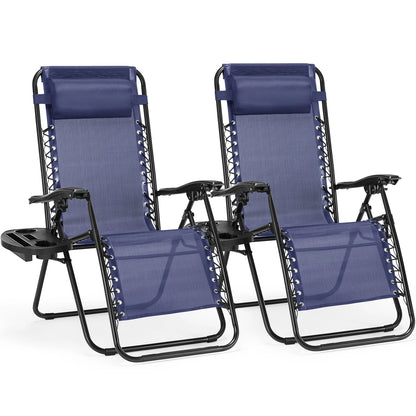 Set of 2 Zero Gravity Portable Recliner with Cup Holder Trays