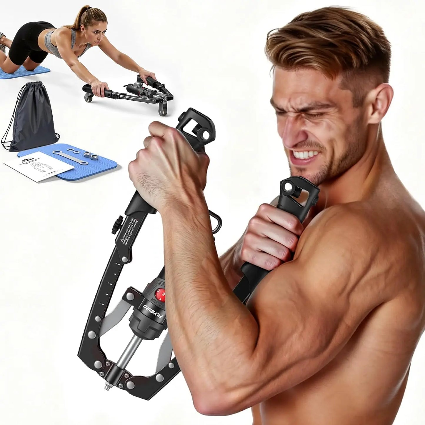 FLYBIRD 3-in-1 Twister Arm Trainer with Ab Roller Wheel