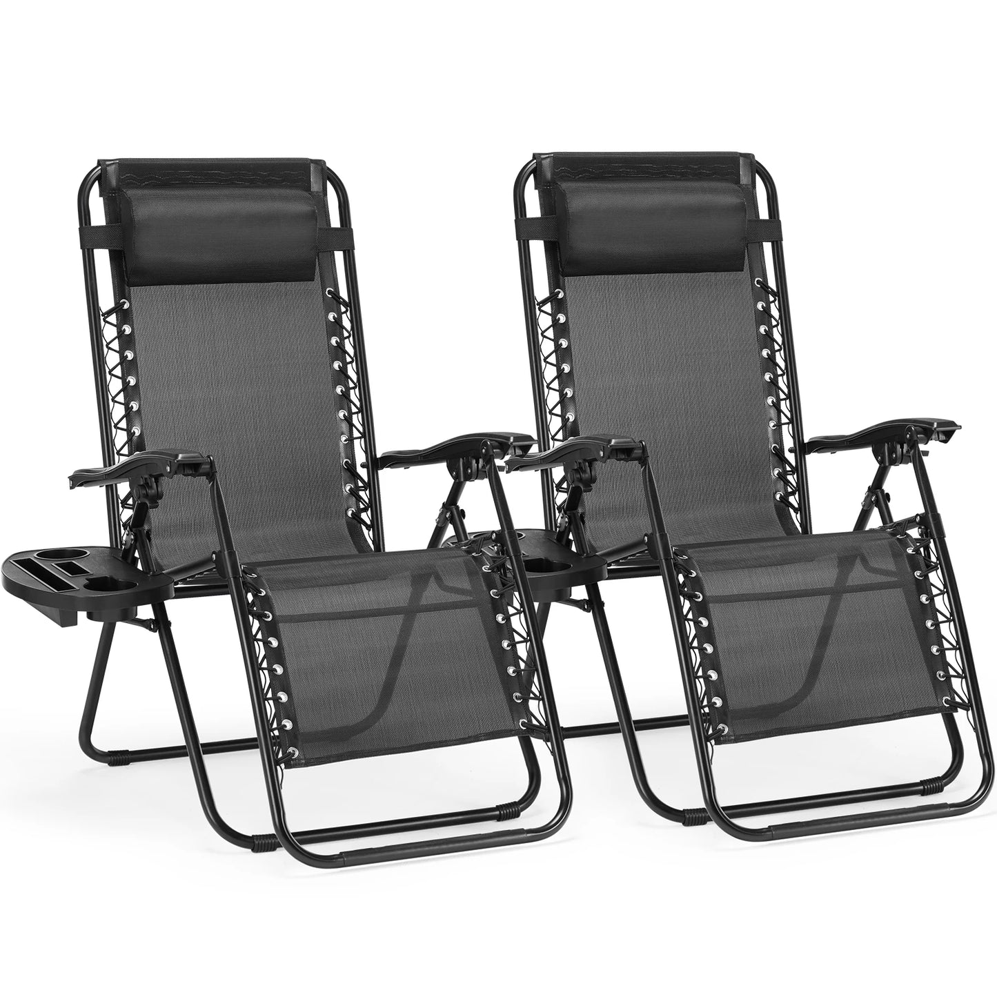 Set of 2 Zero Gravity Portable Recliner with Cup Holder Trays