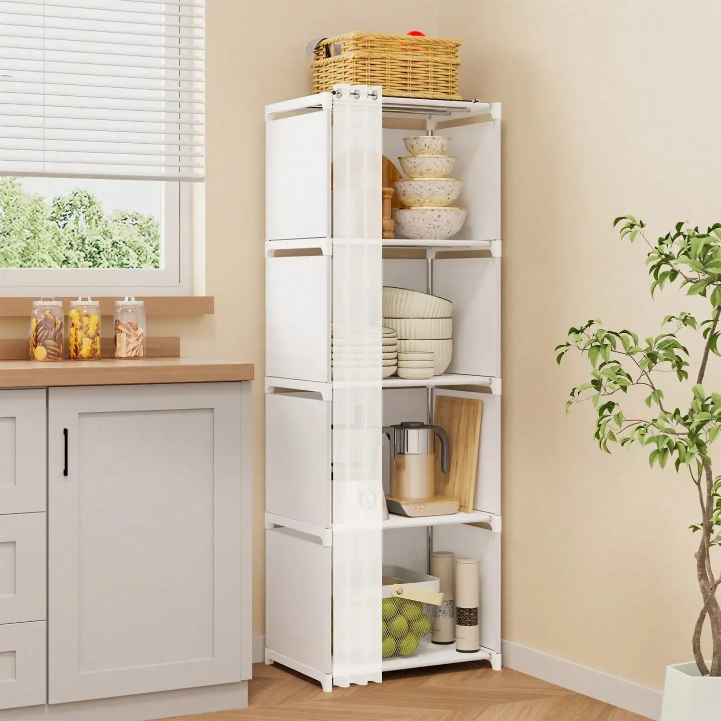 Space Saving 4-Tier Storage Cabinet In White