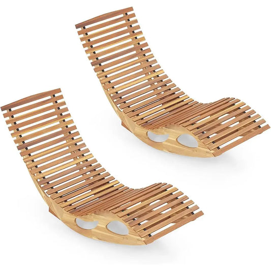Set of 2, Acacia Wood Rocking Sun Lounger