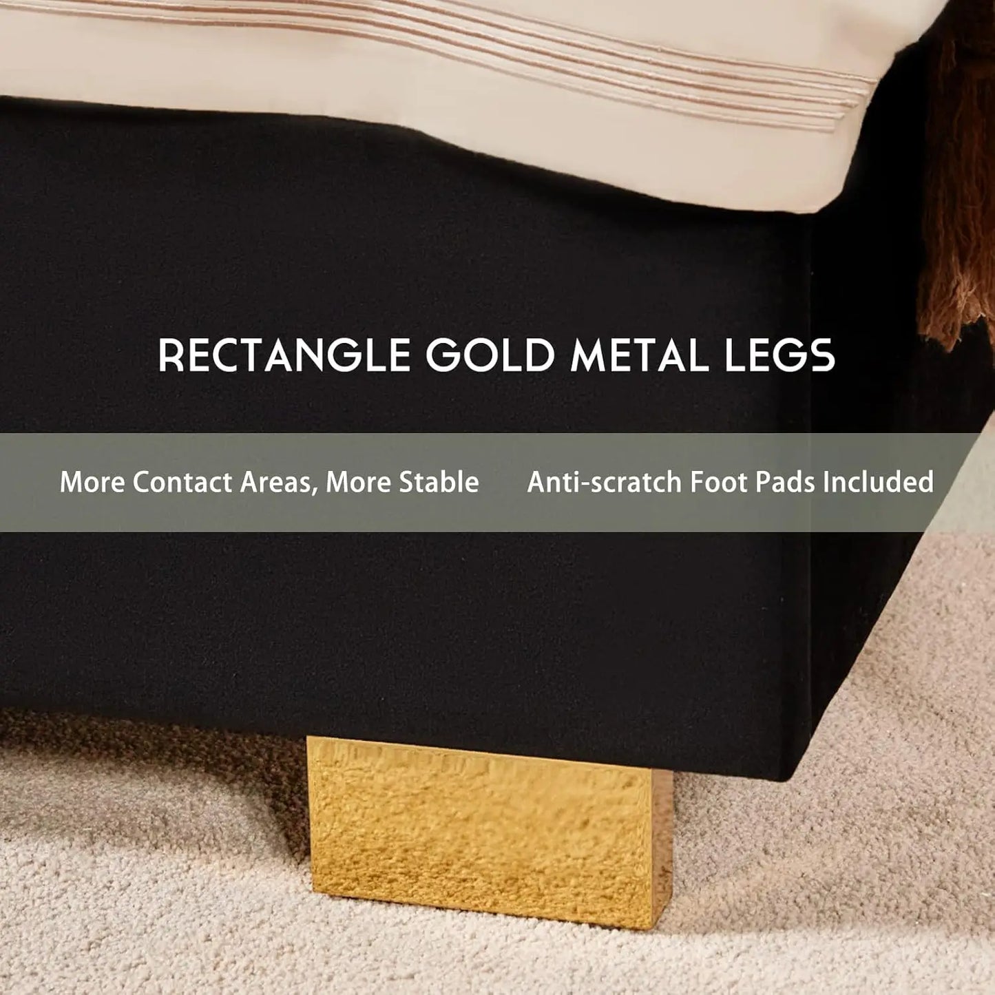 King Upholstered Platform Bedframe with Gold Trim Headboard