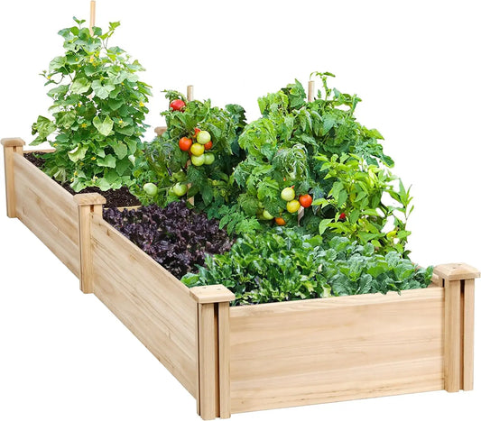 8x2ft Wooden Raised Garden Bed for Flowers Vegetables & Herbs