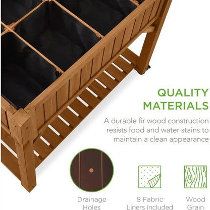 8-Pocket Mobile Herb Garden Bed with Lockable Wheels & Storage Shelf